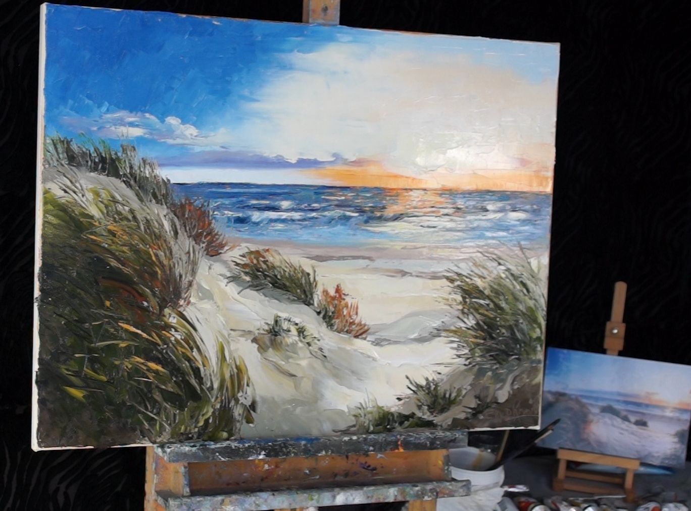 Duinen en zee Groote Keeten (doorkijkje zonsondergang)